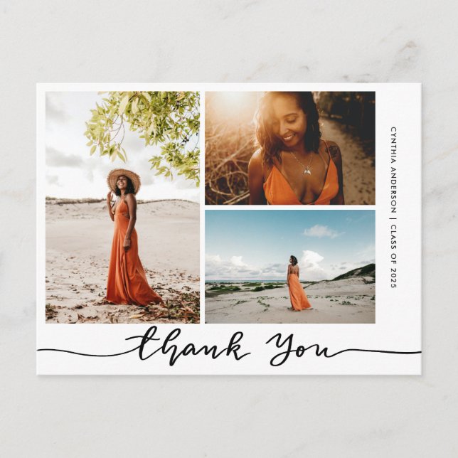 Graduation Elegant Thank You Script Grad Photo Postcard (Front)