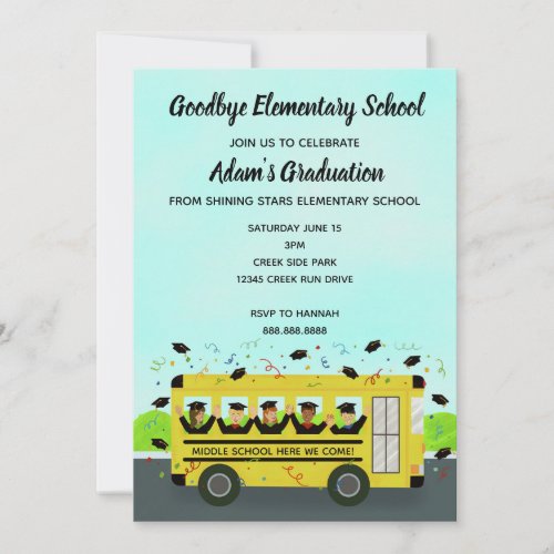 Graduation Elementary School Bus Party Invitation