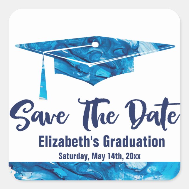 Graduation Envelope Seal Modern Blue Watercolor (Front)