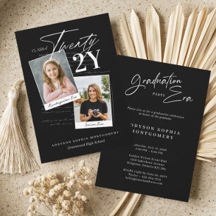 Graduation Era Modern Retro Then & Now Grad Photo Invitation