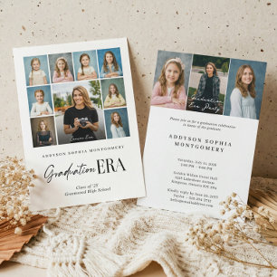 Graduation Era Then & Now Grad Photo Collage Party Invitation