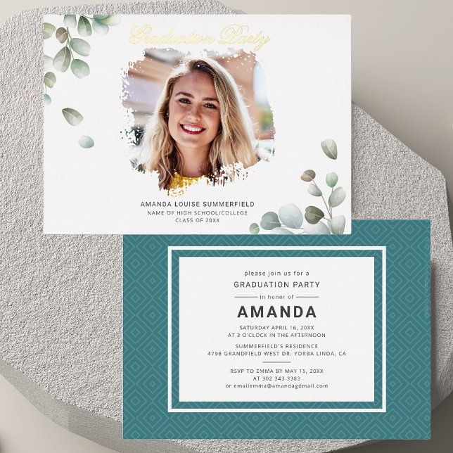 Graduation Eucalyptus Greenery Succulent Grad 2025 Foil Invitation (Graduation Eucalyptus Greenery Succulent Grad 2025 Foil Invitation)