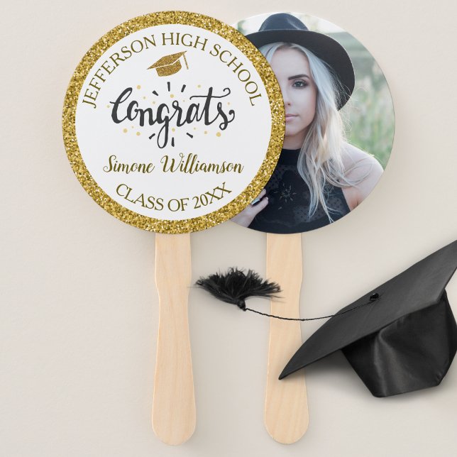 Graduation Fan Chic Gold Custom Graduate Photo (Creator Uploaded)