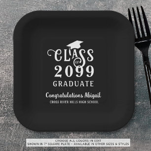 Graduation Fancy Class Year Script Name Paper Plates