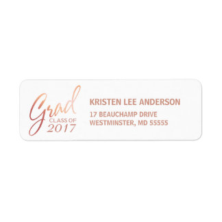 Graduation Faux Blush Rose Elegant Handwriting Label