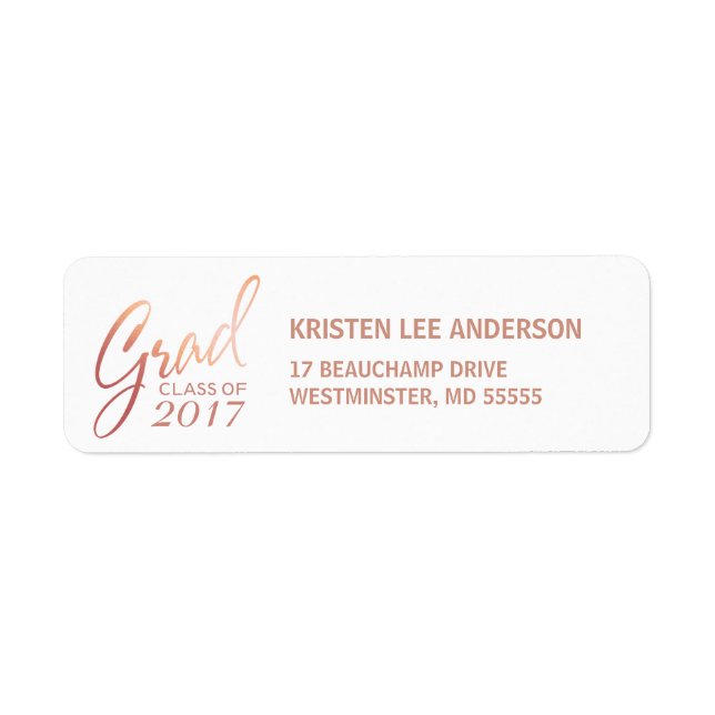Graduation Faux Blush Rose Elegant Handwriting Label (Front)