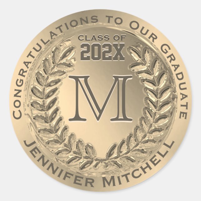 Graduation Faux Gold Foil  Classic Round Sticker (Front)