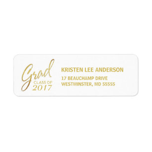 Graduation Faux Gold Foil Elegant Handwriting Label