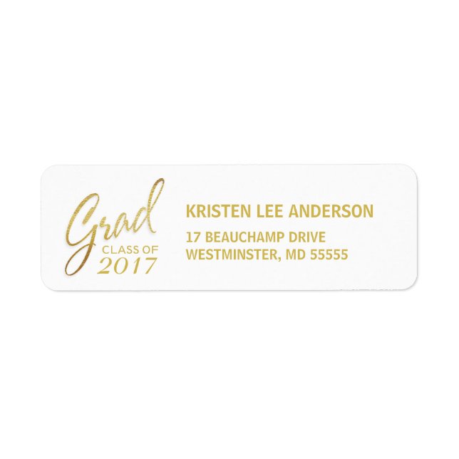 Graduation Faux Gold Foil Elegant Handwriting Label (Front)