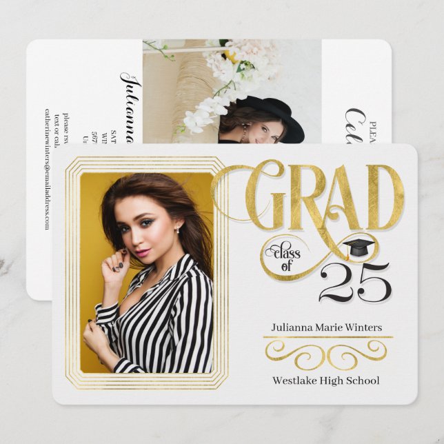 Graduation Faux Gold Leaf Class of 2026 Photo Invitation (Front/Back)