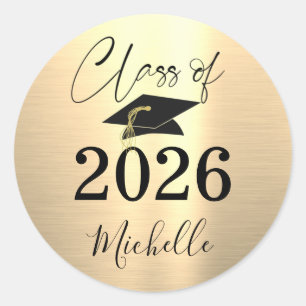 Graduation Faux Metallic Gold Handwritten Script Classic Round Sticker