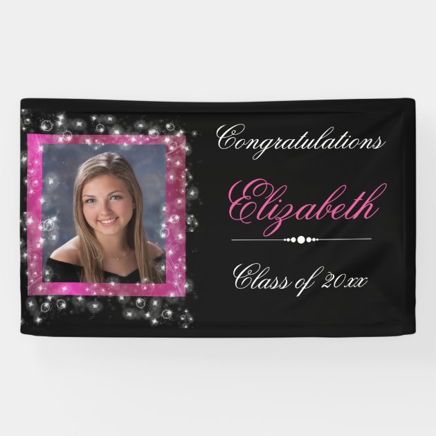 Graduation, Faux Sparkling Glitter, Pink Banner