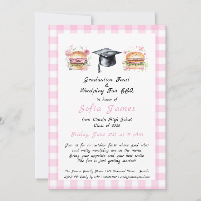 Graduation Feast Wordplay Fun BBQ Invitation (Front)