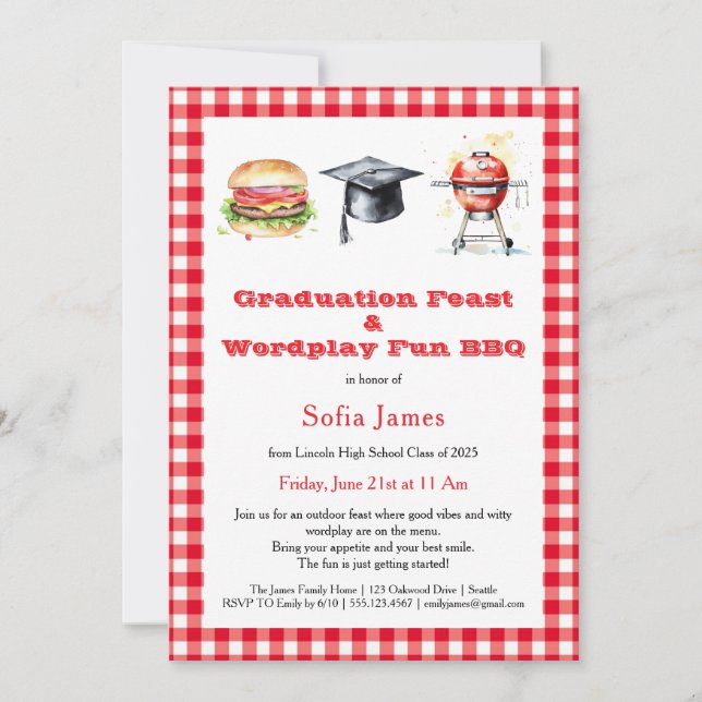 Graduation Feast & Wordplay Fun BBQ Party Invitation (Front)
