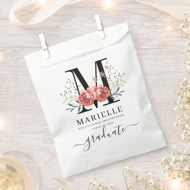 Graduation Floral Monogram Logo Party  Favor Bag (Clipped)