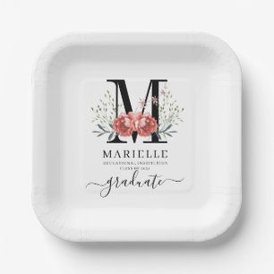 Graduation Floral Monogram Logo Party Paper Paper Plates
