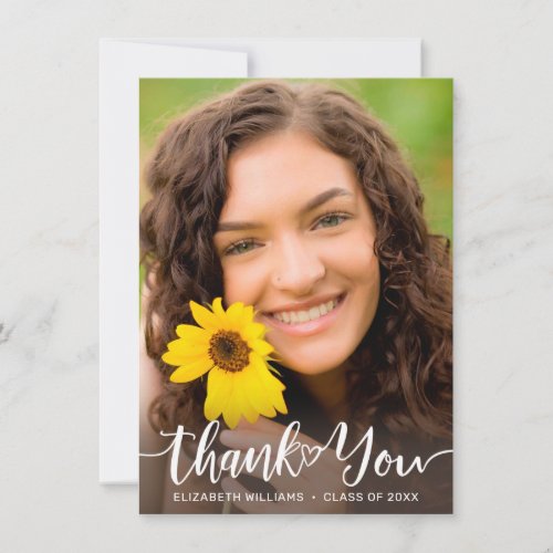 Graduation Floral Sunflower White Script Thank You