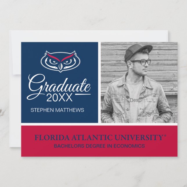 Graduation Florida Atlantic Logo Invitation (Front)