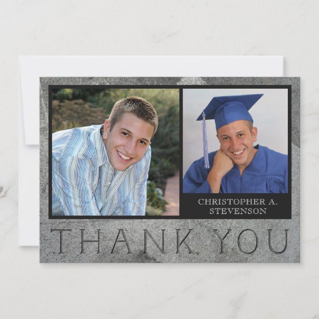 Graduation Formal Engraved Stone Photo Thank You Card (Front)
