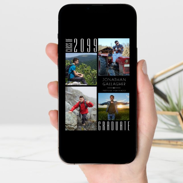 Graduation Four Photos Black White Announcement (Front Digital)