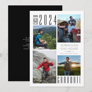 Graduation Four Photos Black White Announcement