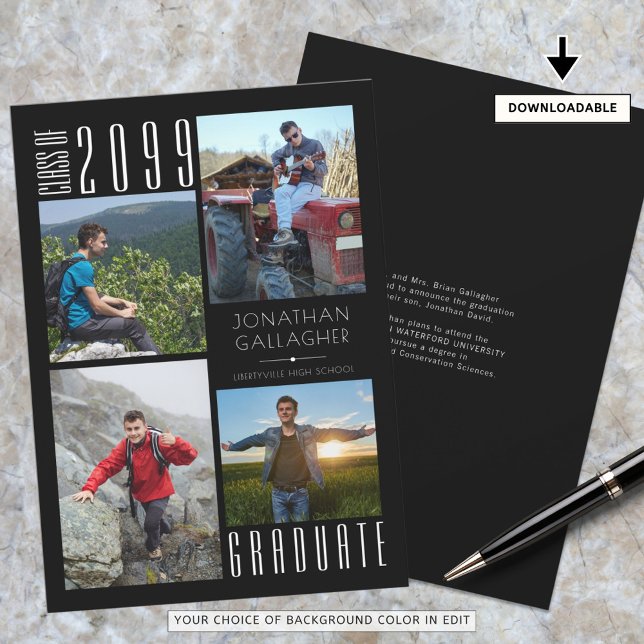 Graduation Four Photos Black White Announcement (Creator Uploaded)