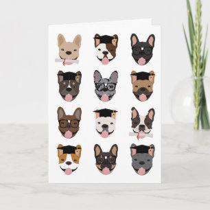 Graduation French Bulldog Faces Card