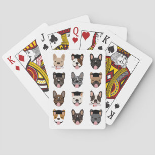 Graduation French Bulldog Faces Poker Cards