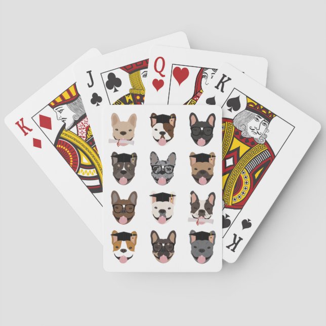 Graduation French Bulldog Faces Poker Cards (Back)