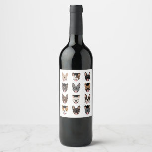 Graduation French Bulldog Faces Wine Label
