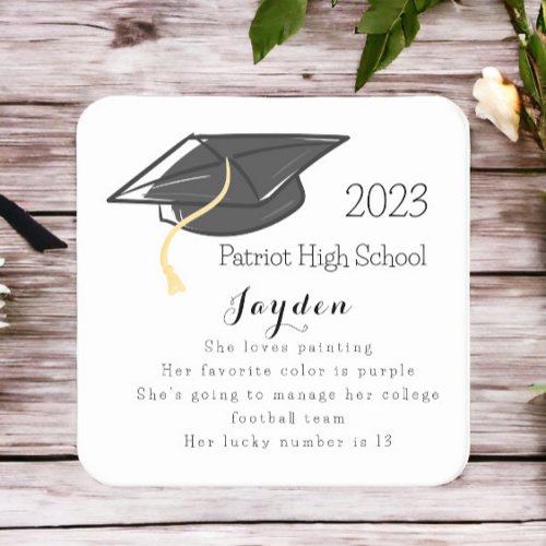 Graduation Fun Facts Grad Cap Custom Square Paper Coaster