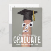 Graduation Funny Finger Cartoon Grad Cap Announcement Postcard (Front/Back)