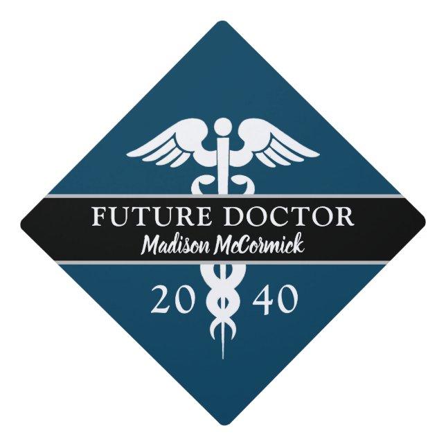 Graduation Future Doctor Blue Medical Student Name Graduation Cap Topper (Front)