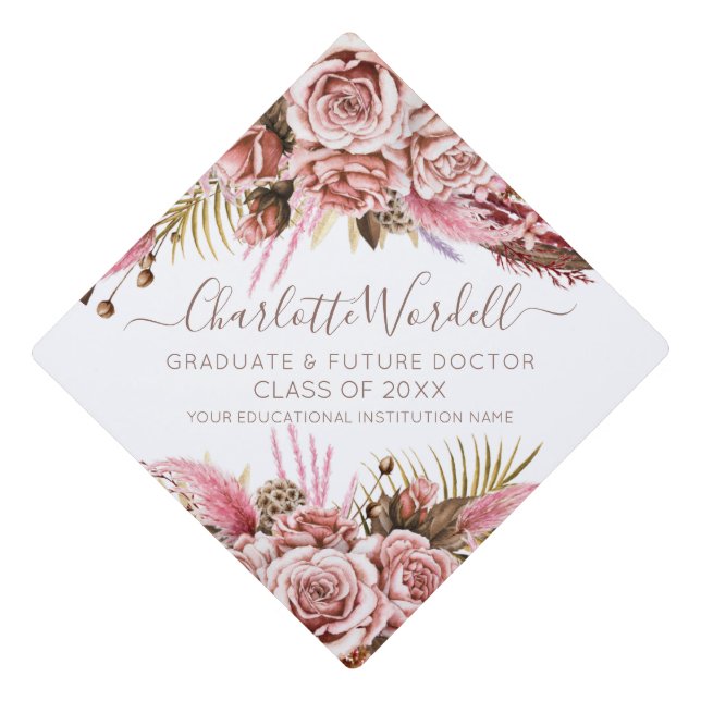 Graduation Future Doctor Floral Graduation Cap Top (Front)