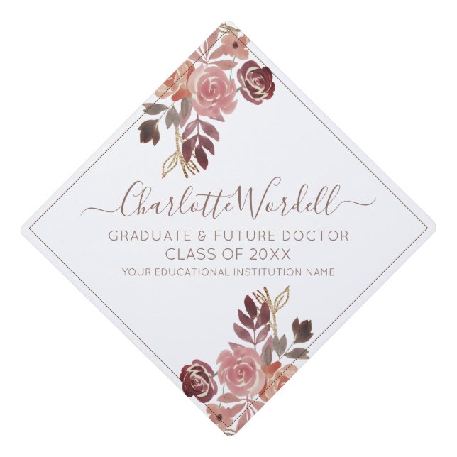 Graduation Future Doctor Floral Graduation Cap Topper (Front)