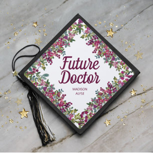 Graduation Future Doctor Purple Floral Greenery Cap Topper