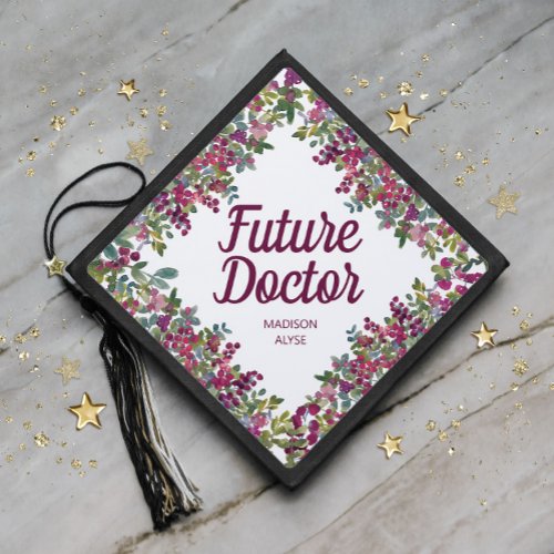 Graduation Future Doctor Purple Floral Greenery Graduation Cap Topper