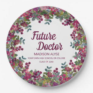Graduation Future Doctor Purple Floral Paper Plates