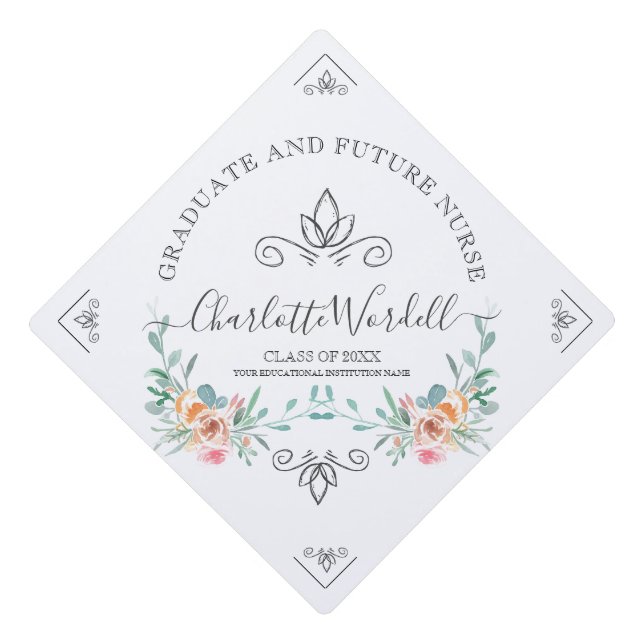 Graduation Future Nurse Floral Cap Topper (Front)