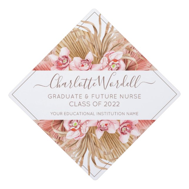 Graduation Future Nurse Floral Graduation Cap Topp (Front)