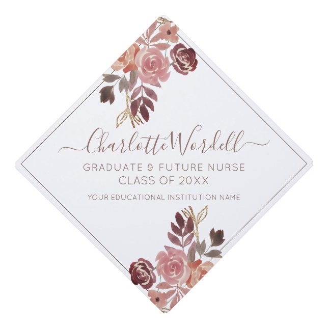 Graduation Future Nurse Floral Graduation Cap Topper (Front)