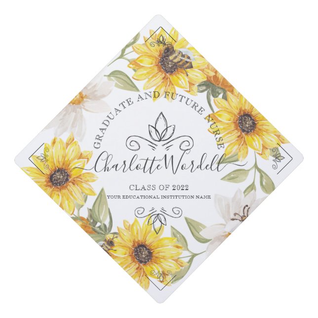 Graduation Future Nurse Floral Sunflowers Cap Topper (Front)