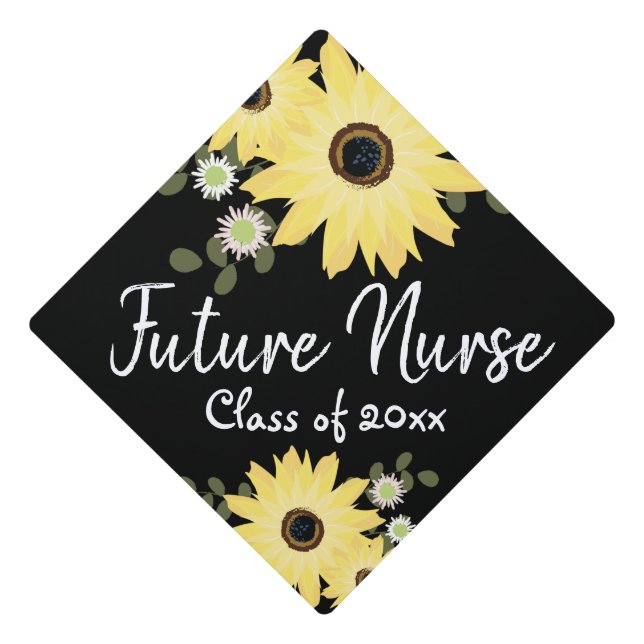 Graduation Future Nurse Floral Sunflowers Graduation Cap Topper (Front)