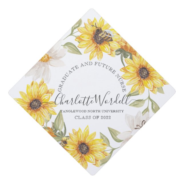 Graduation Future Nurse Floral Sunflowers  Graduation Cap Topper (Front)