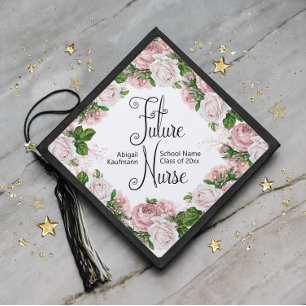 Graduation Future Nurse Pink Floral School Year Cap Topper