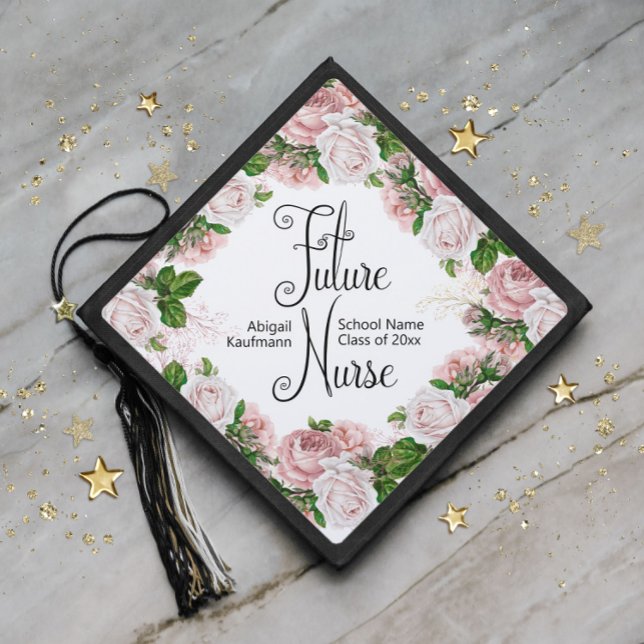Graduation Future Nurse Pink Floral School Year Graduation Cap Topper (Creator Uploaded)
