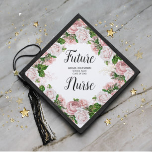 Graduation Future Nurse Vintage Pink Floral Cap Topper