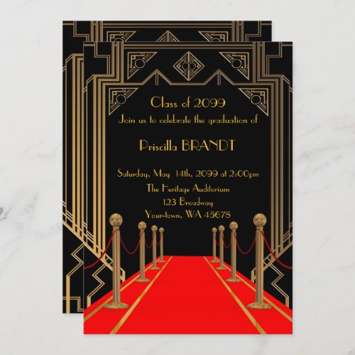 Graduation Gatsby style Red Carpet style Black Invitation