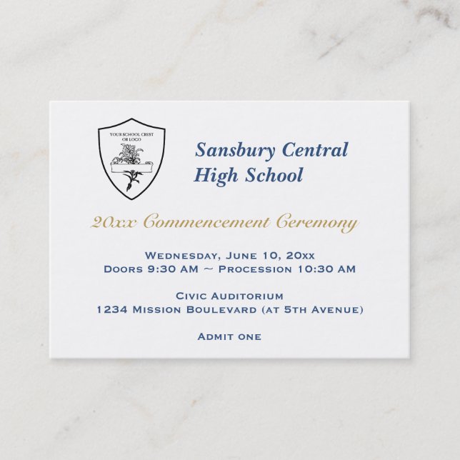 Graduation general admission custom event ticket (Front)