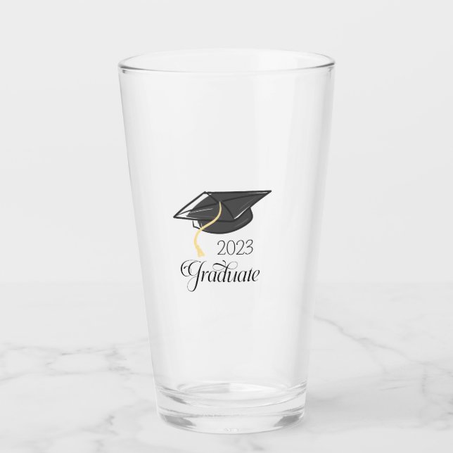 Graduation Gift Black Graduation Cap Glass (Front)